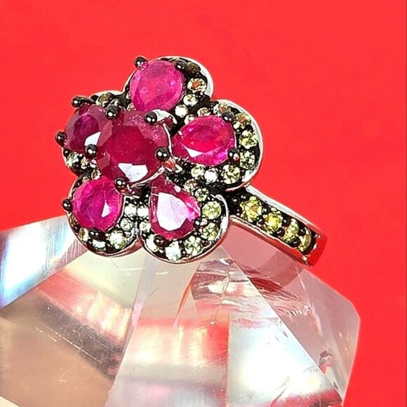 925 Sterling Silver Ring Sz 6.5 with Natural Round Ruby 6mm & Sapphire Gemstones - Picture 4 of 11